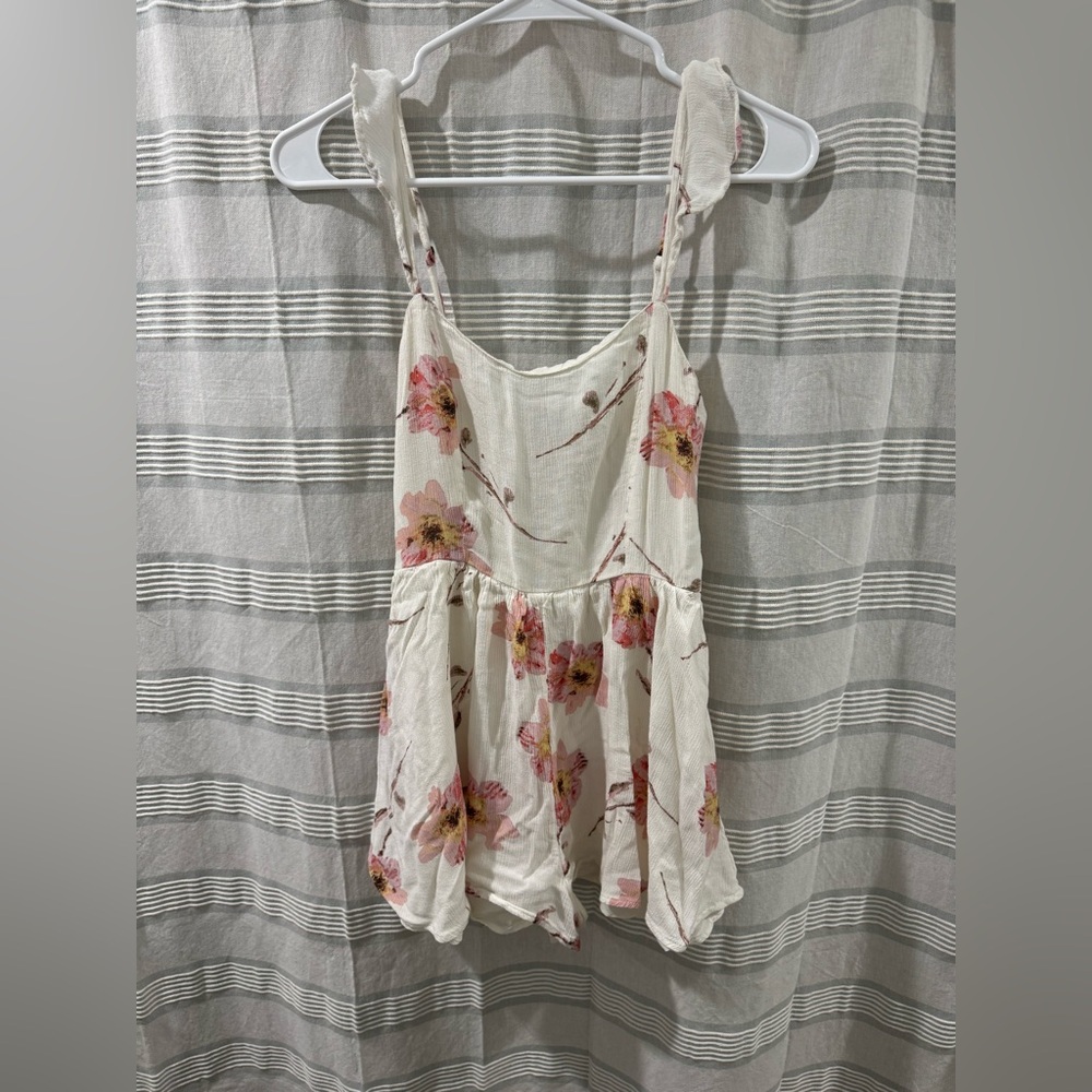 White and pink floral romper. Size Medium